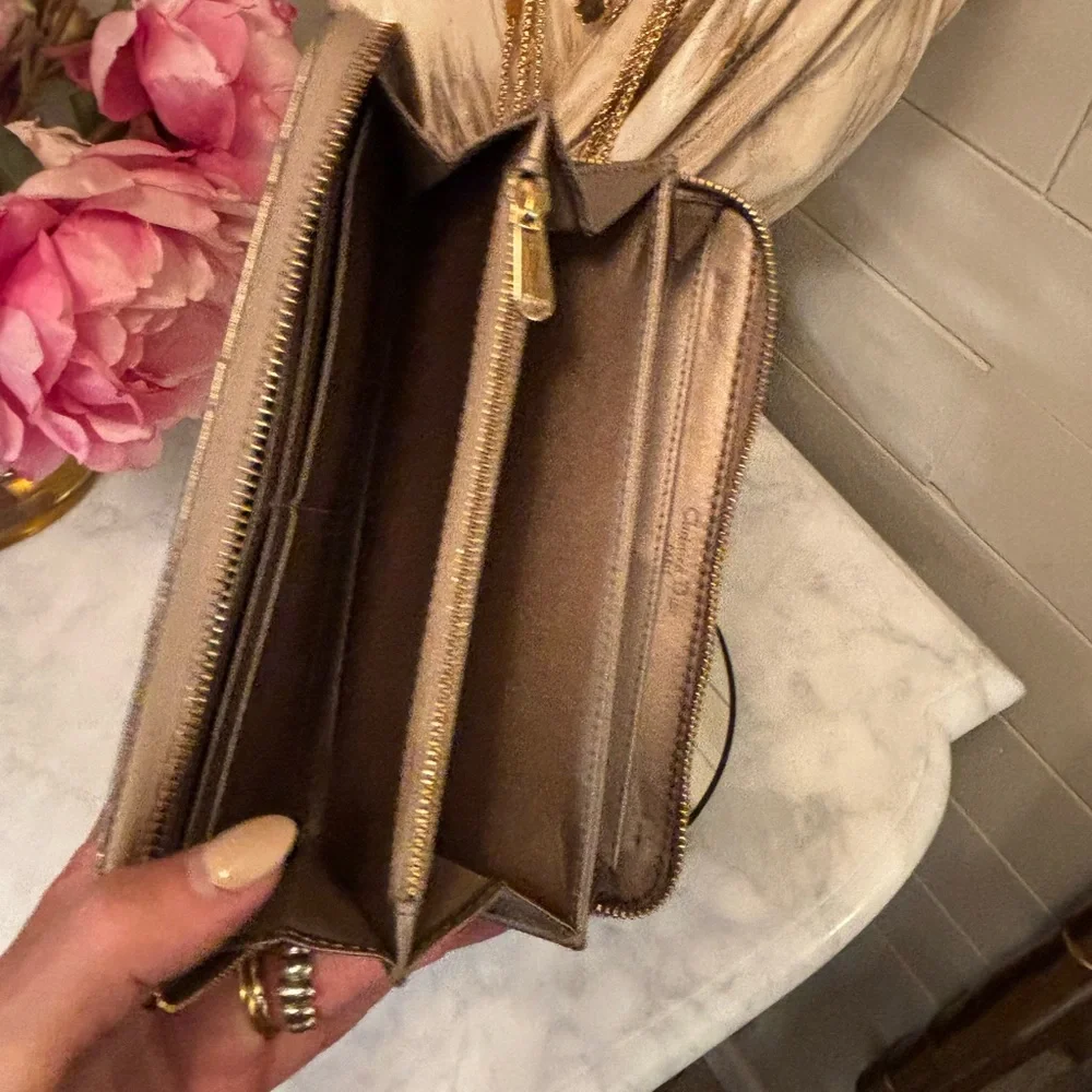 Gorgeous EUC Christian Dior Gold Quilted Cannage Long Wallet w Sig Charm Pull